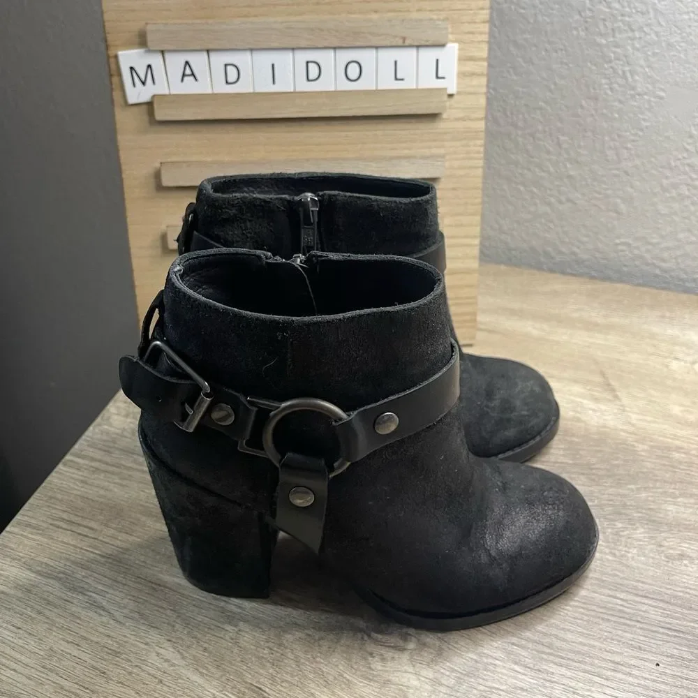 Ash Falcon Women’s 35 Black Suede Harness Ankle Booties Moto